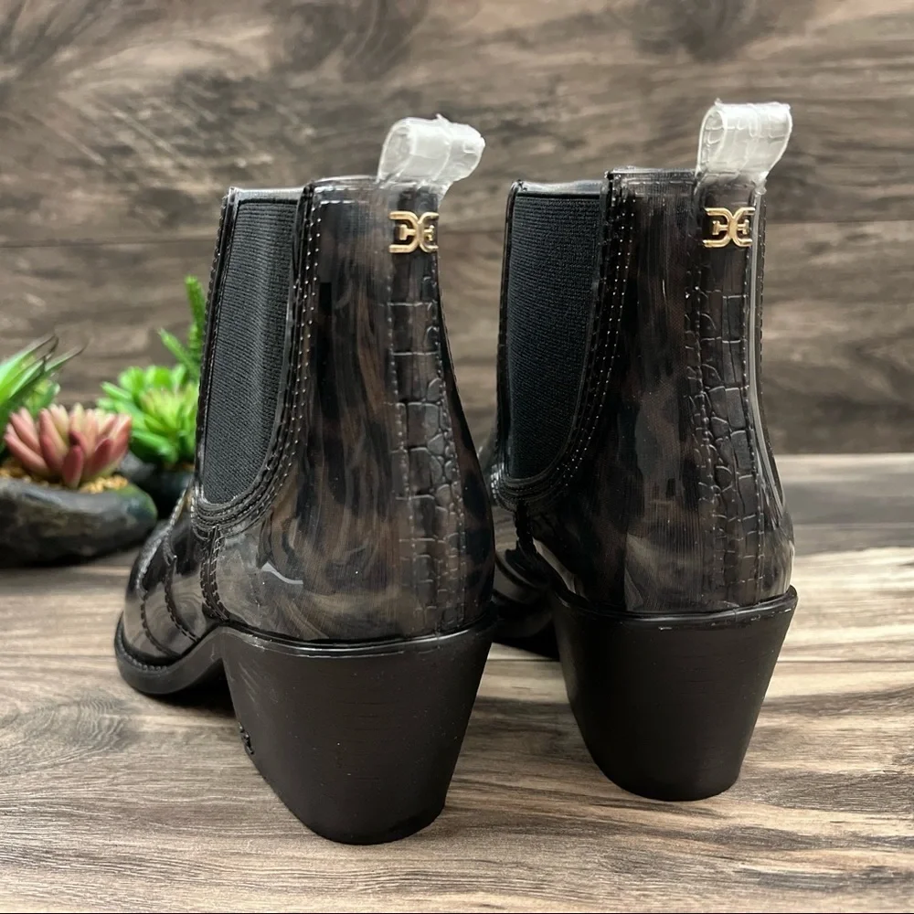 NIB Sam Edelman Winona Western Ankle Rain Bootie Bootie Dark Leopard 8M 38 - Picture 7 of 11